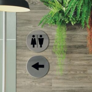 Six Assorted Brushed Stainless Steel Door Signs