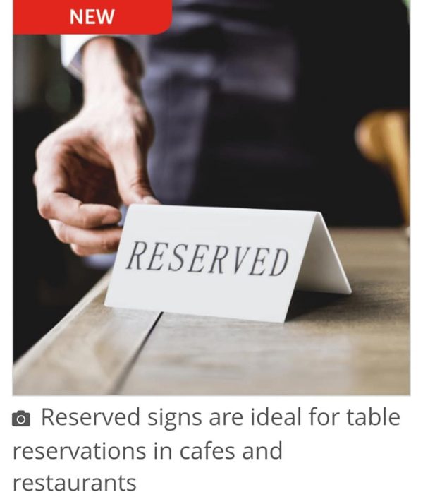 Our pack of five white acrylic reserved signs for tables in cafes, restaurant's, hotels & bars - Image 3