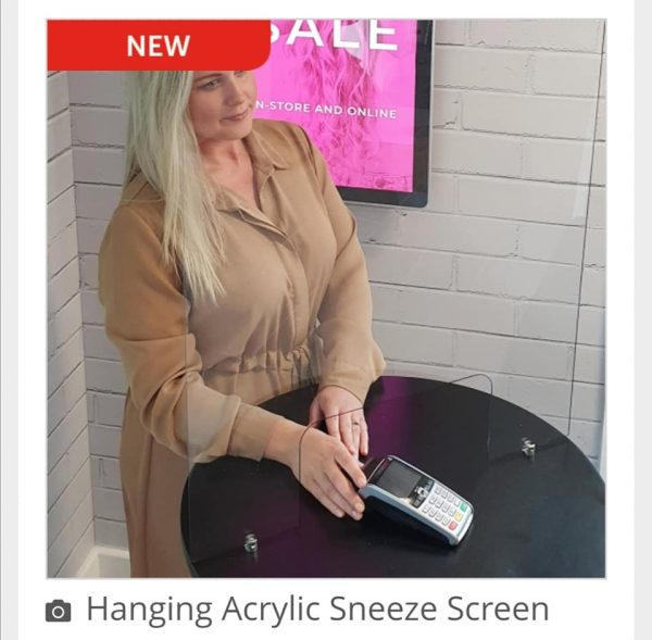 Hanging Acrylic Sneeze Screen 600mm wide x 750mm high