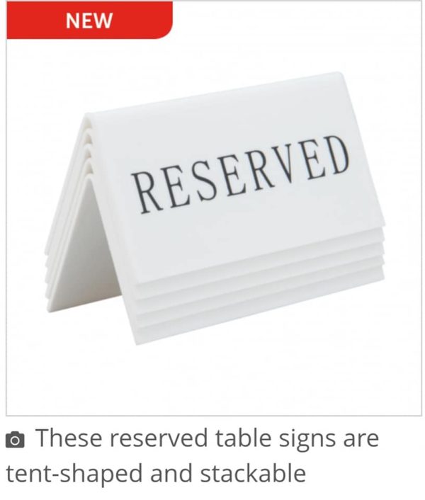 Our pack of five white acrylic reserved signs for tables in cafes, restaurant's, hotels & bars - Image 2