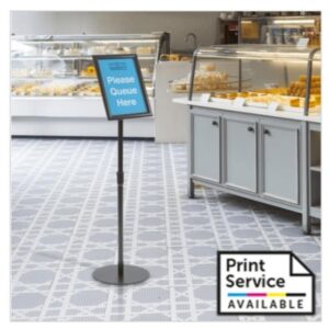 Floor Standing Snap Frame with adjustable pole height, orientation and angle, landscape or portrait
