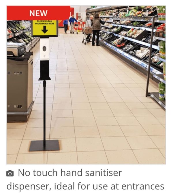 Freestanding Hand sanitizer Dispenser With A4 Poster Holder And No-touch Design.