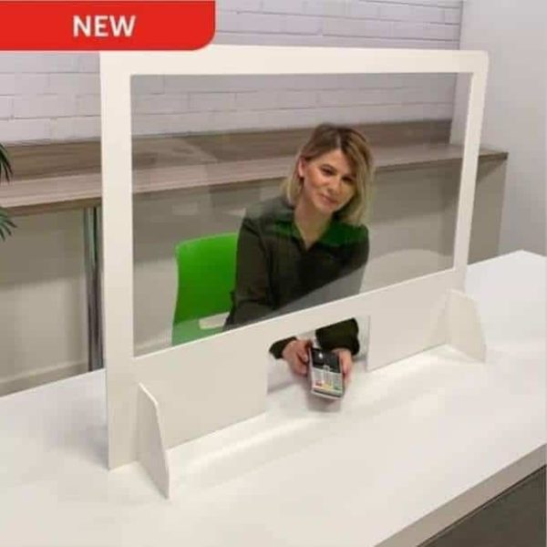 Freestanding Checkout sneeze screen with clear window 600mm wide x 750mm high