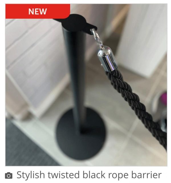 Stylish Black Barrier Pole 950mm high with Base For Use With Our Ropes - Image 5