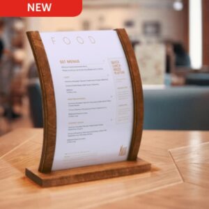 Curved Wooden Menu Sign Holder available in A4 & A5 sizes