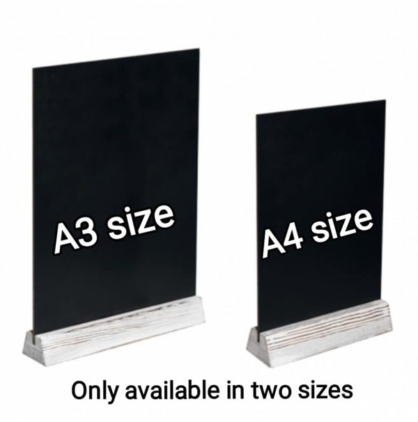 Double sided tabletop chalkboard with rustic base available in A3 & A4 sizes - Image 3