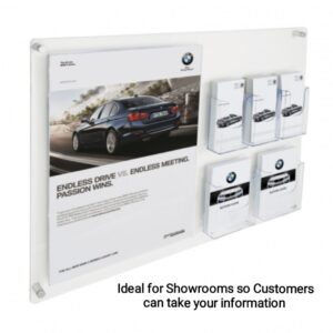 A2 Wall Mounted Information Board with 5 brochure holders, 900mm x 675mm