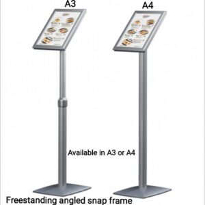 Freestanding adjustable or fixed snap frame in portrait or landscape orientation