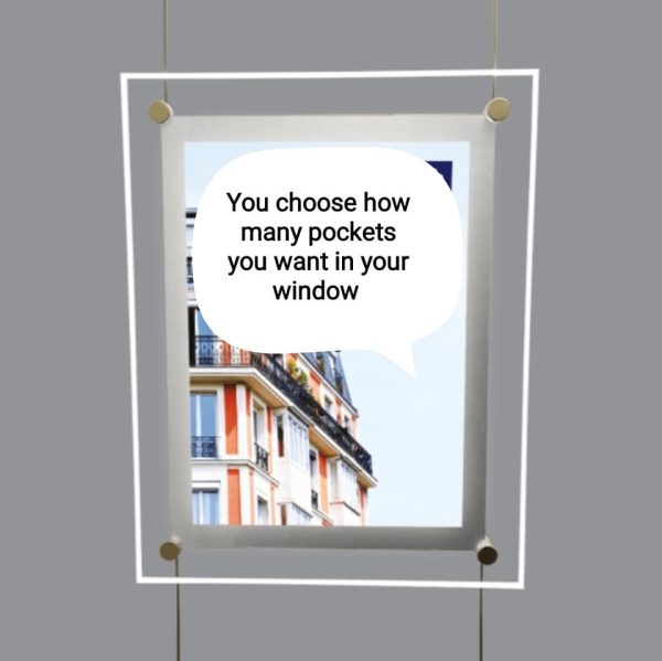 Our LED Cable Kit Window Display with illuminated poster pockets is available in 4 different sizes - Image 5