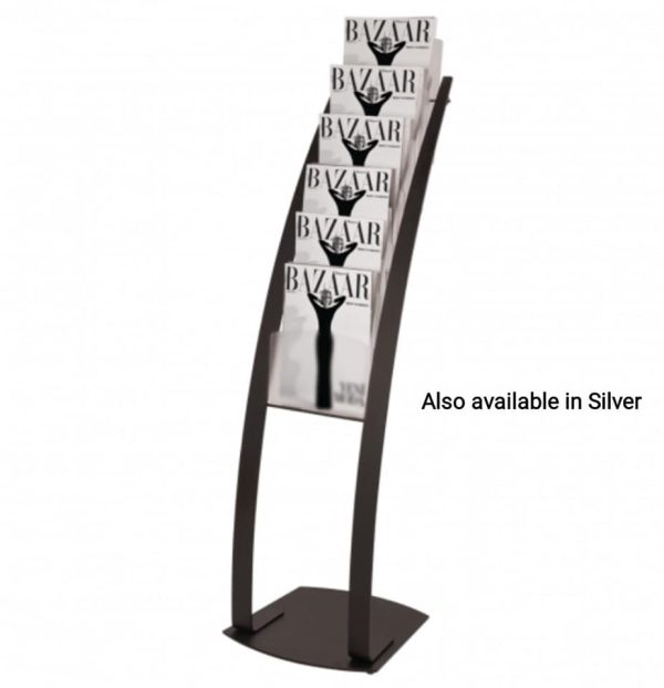 Freestanding curved A4 Magazine Stand with six pockets