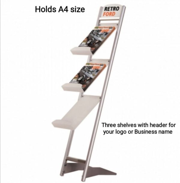 An Angled 3 shelf Brochure / magazine Stand