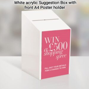 White acrylic Suggestion Box with front A4 Poster holder