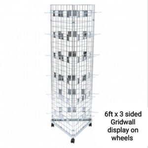 6ft Three Sided Gridwall Stand on wheels with 72 hooks included