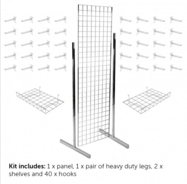 6ft Gridwall Double Sided Display Kit, including shelves & 40 hooks - Image 3