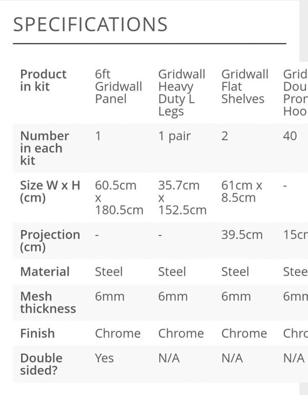 6ft Gridwall Double Sided Display Kit, including shelves & 40 hooks - Image 2