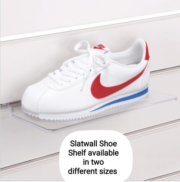 High impact Slatwall Shoe Shelf available in 2 different sizes