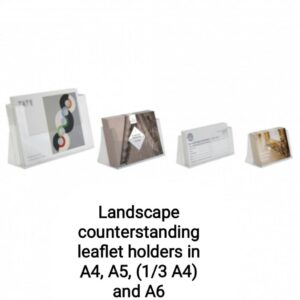 Counterstanding leaflet holder in A4, 1/3 A4 (third A4), A5 and A6 sizes