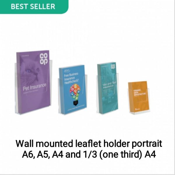 Wall mounted Leaflet holder available in A4, A5, A6 & 1/3 of A4 sizes. Portrait orientation