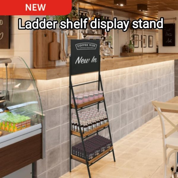A modern, yet rustic, Folding Ladder Shelf Stand With Chalkboard Header,