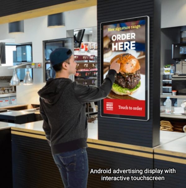 Wall mounted touchscreen digital signage for interactive digital advertising