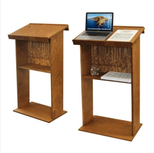 Wooden Lectern with integral shelf, poster gripper and microphone holder - Image 2