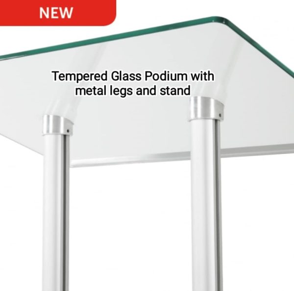 Tempered Glass Podium with metal legs for a modern lectern stand option - Image 3