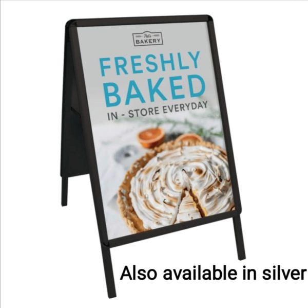 Black or silver A-Board Snap Frame with rounded corners.