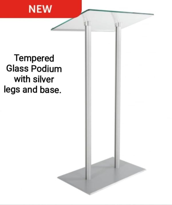 Tempered Glass Podium with metal legs for a modern lectern stand option - Image 8