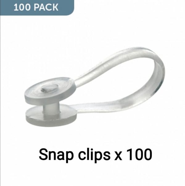 100 Plastic Snap Clips for attaching labels to wire baskets and shelves.