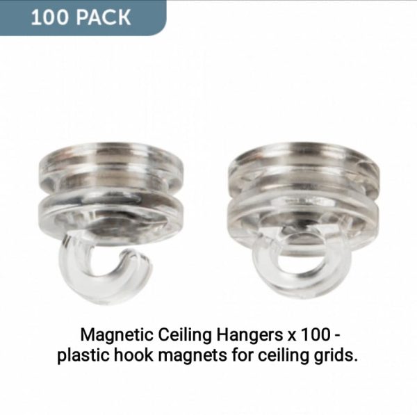 Magnetic Ceiling Hangers with a Hook or Loop supplied in packs of 100