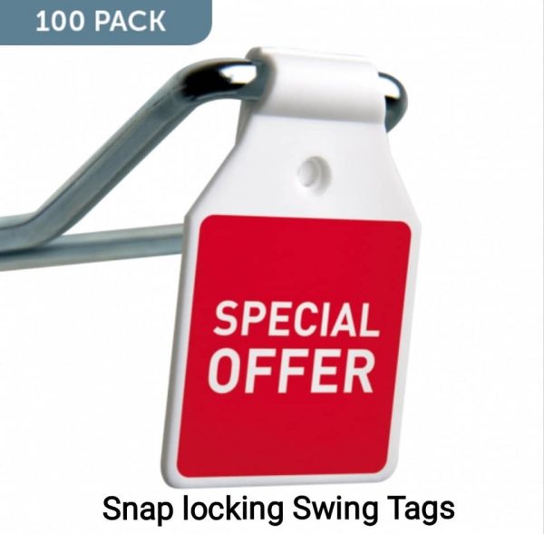 Locking Swing Tags for use on double merchandising hooks