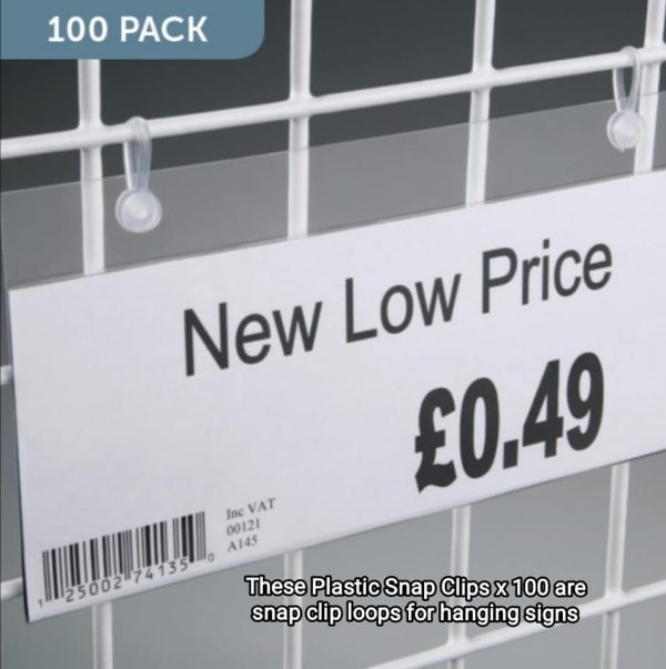 100 Plastic Snap Clips for attaching labels to wire baskets and shelves. - Image 5