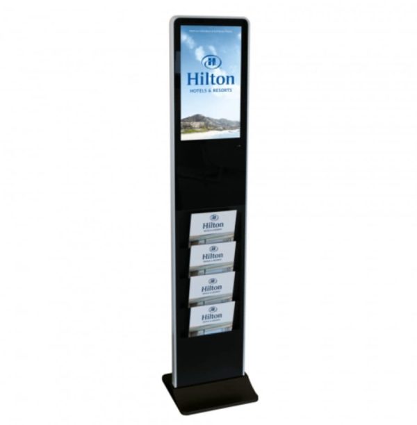 Slimline freestanding digital signage with integrated brochure holder