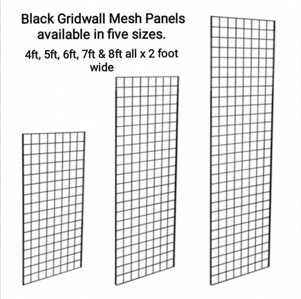 Black or Chrome Gridwall Mesh panels available in 5 different lengths 4ft,5ft,6ft,7ft & 8ft all x 2 foot,