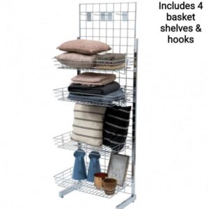 6ft Chrome Gridwall Single Sided Display Kit shows products in many shapes and sizes at different heights