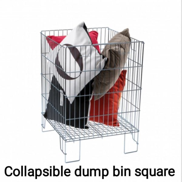 Collapsible dump bins made from strong zinc wire