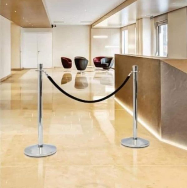 Polished Chrome Pole and Rope Barrier System