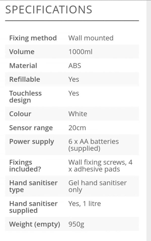 Automatic Hand Sanitiser Dispenser for wall mounting, - Image 2