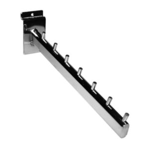 Slatwall Waterfall Arm Rail with chrome pins to keep your products neatly spaced