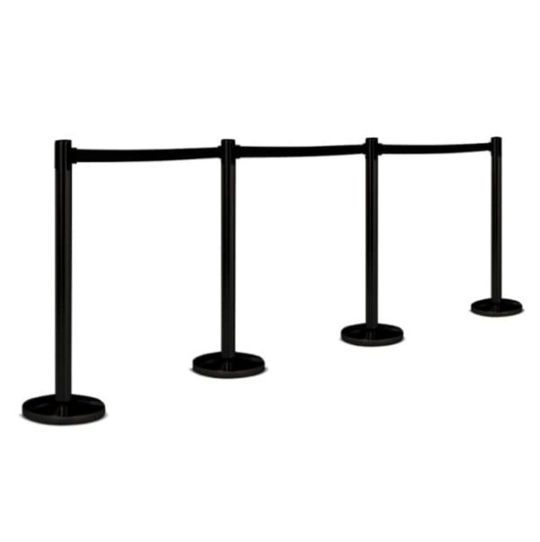 Economy Black Retractable Queue Barrier Systems with 2 meter black belts,