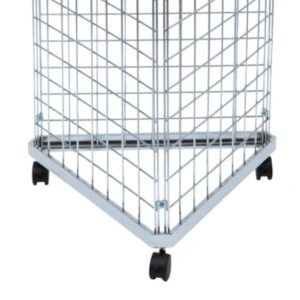 Three sided gridwall stand with wheeled base for a repositionable gridwall display