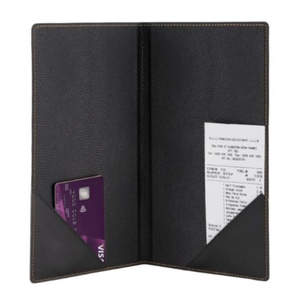 Stylish black faux leather bill presenter to request payment in style