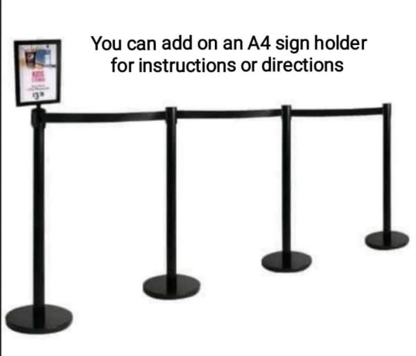 Economy Black Retractable Queue Barrier Systems with 2 meter black belts, - Image 5