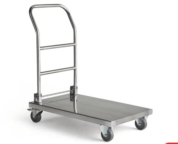 Collapsible stainless steel trolley.