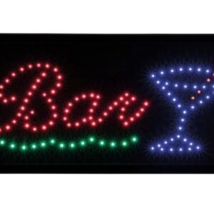 Our new LED sign "BAR" features Red, blue & green (flashing) lights. Includes a220v AC adaptor & 130cm cable