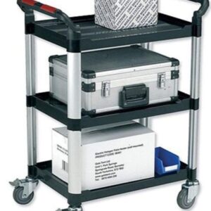 3-Shelf Black Utility Tray Trolley holds 150kg
