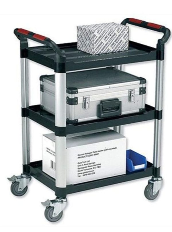 3-Shelf Black Utility Tray Trolley holds 150kg