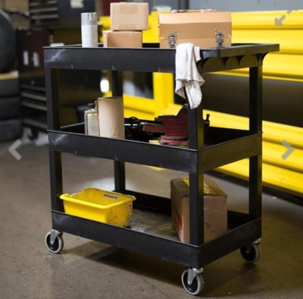3-Shelf Black Tub Utility Cart holds 181kg - Image 3