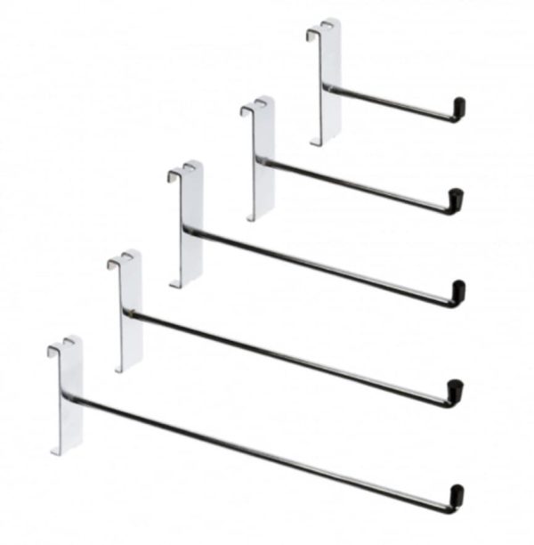 Chrome Gridwall Single Prong Hooks in five different lengths