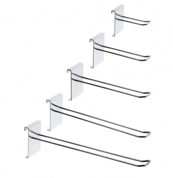 Chrome Gridwall Double Prong Hooks in five different lengths